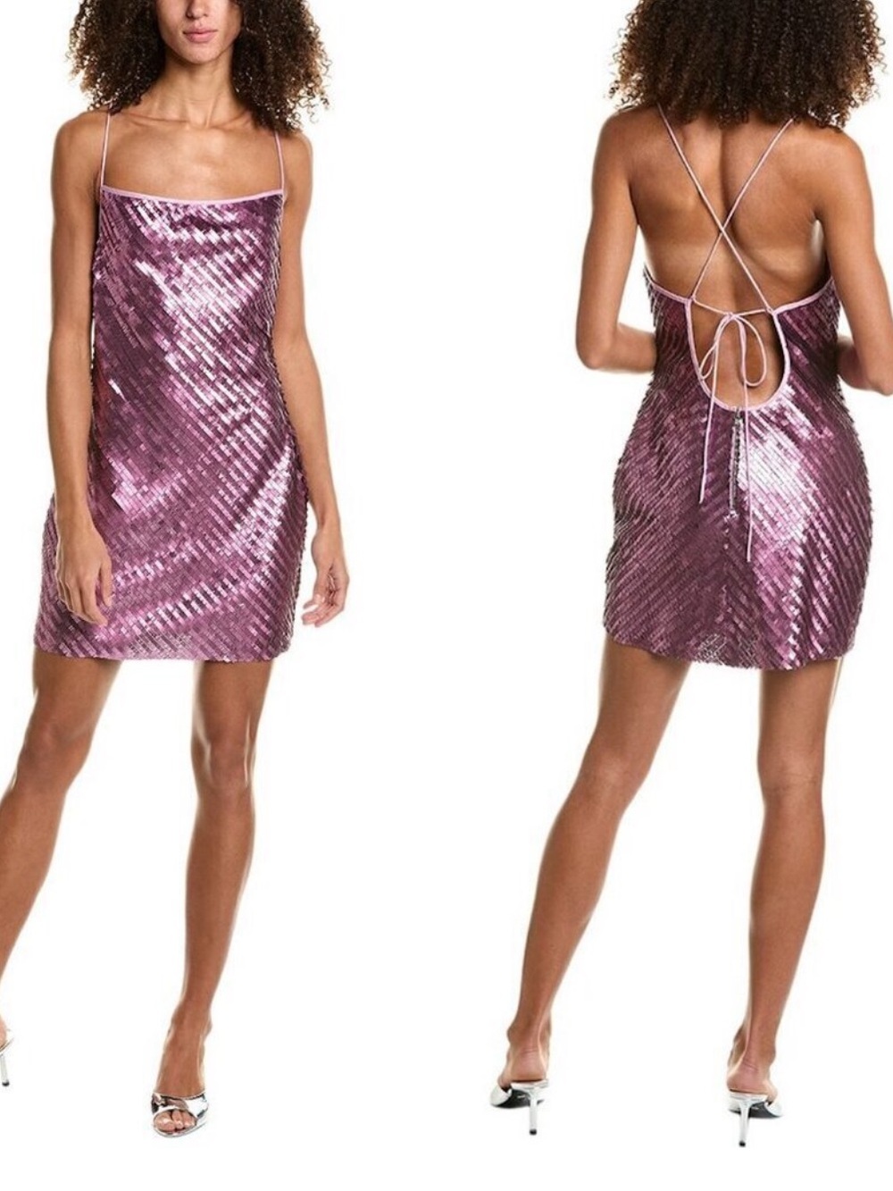 Subpoena Zoe Pink Sequin Backless Cowl Mini Dress with Lace-Up Straps